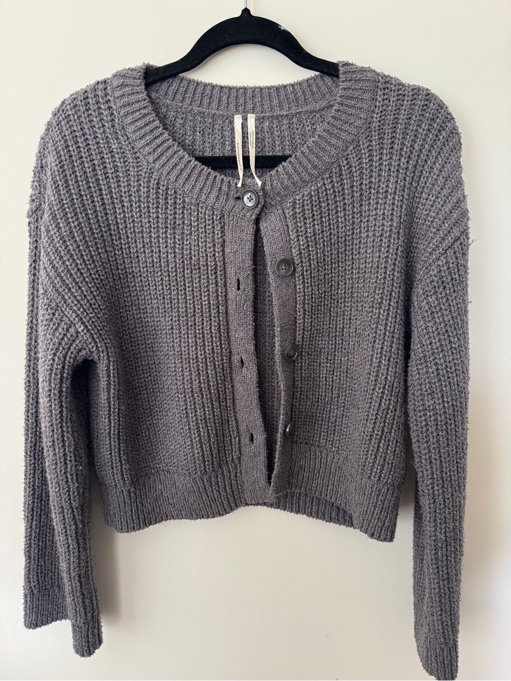 Anthropology Gray Chunky Waffle Knit Sweater Button Up Women’s